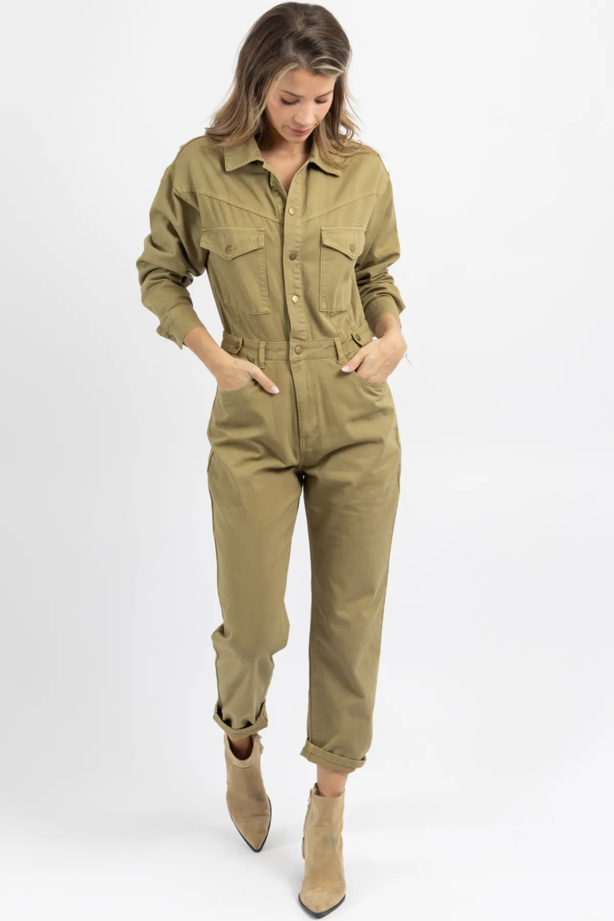 SPELLBOUND WASHED OLIVE UTILITY JUMPSUIT *BACK IN STOCK*