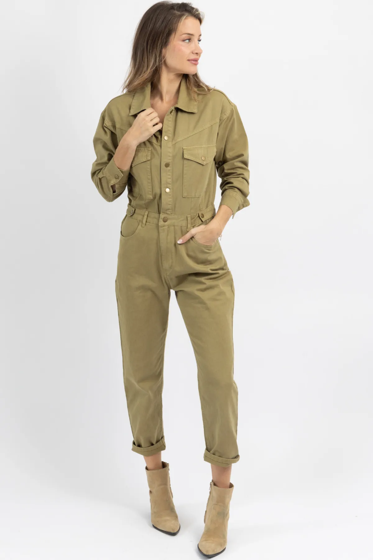 SPELLBOUND WASHED OLIVE UTILITY JUMPSUIT *BACK IN STOCK*