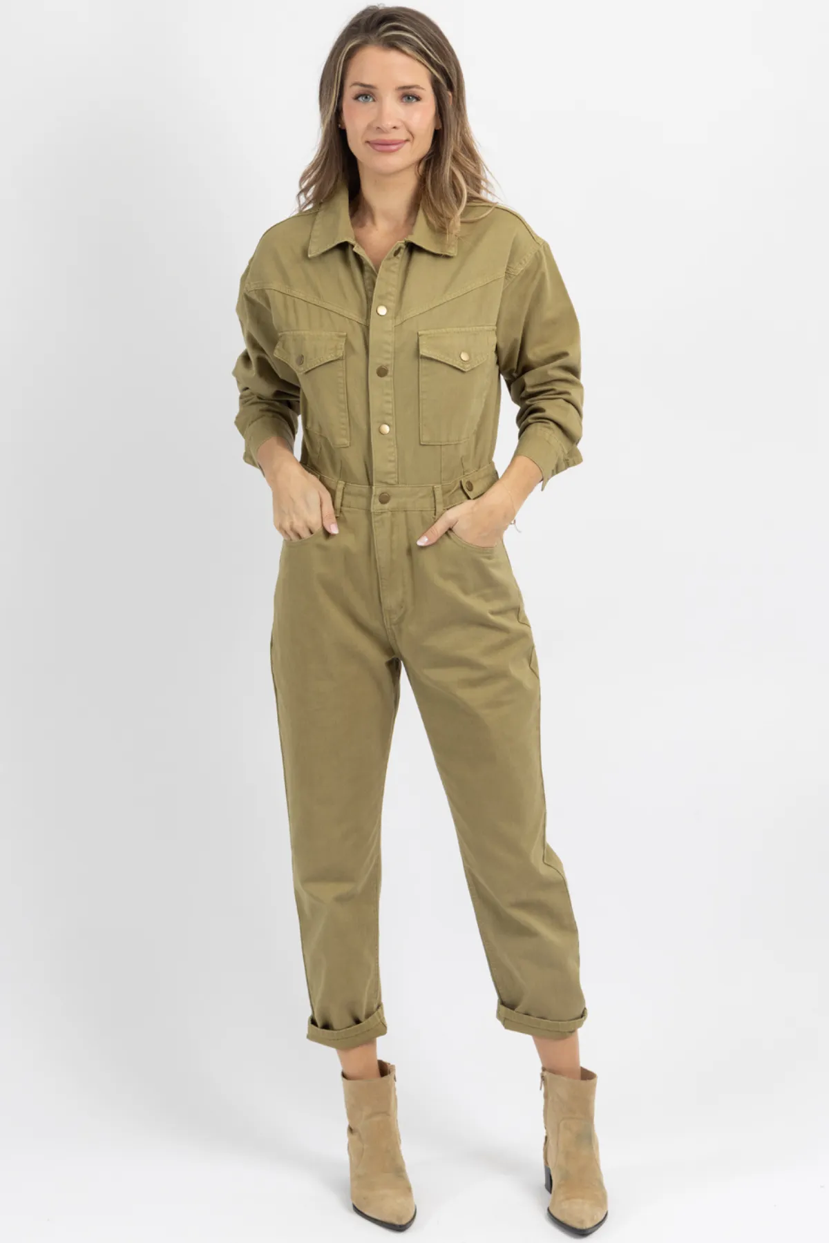 SPELLBOUND WASHED OLIVE UTILITY JUMPSUIT *BACK IN STOCK*