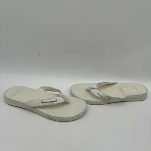 Sperry SEAFISH White Leather/Fabric Open Toe Flip Flop Sandals, Womens Size 12 - Very Good