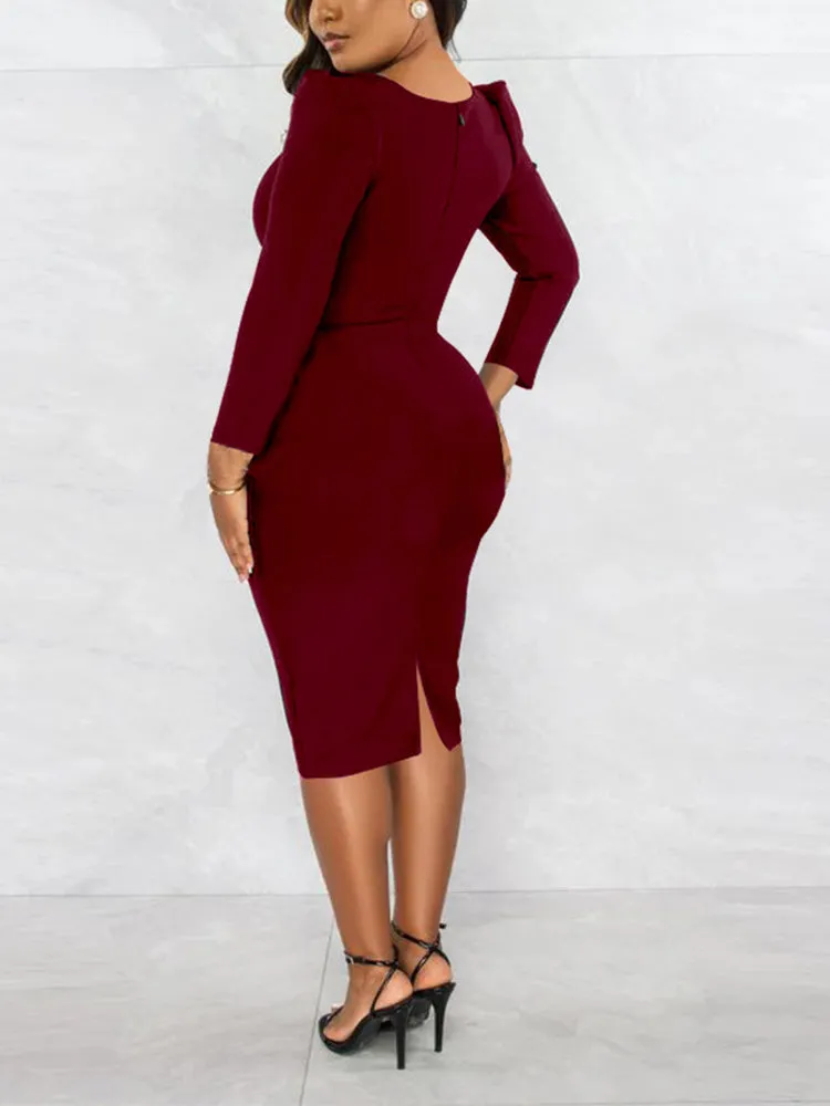 Square Neck Elegant Midi Dress