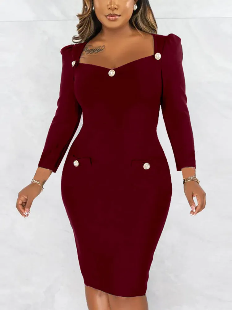 Square Neck Elegant Midi Dress