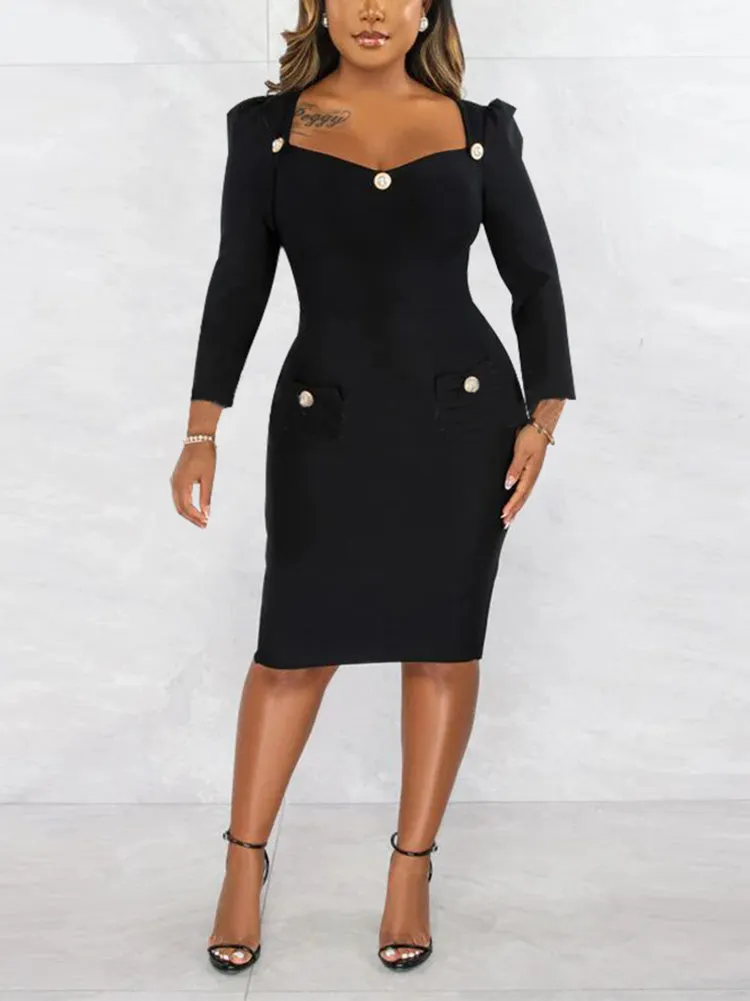 Square Neck Elegant Midi Dress