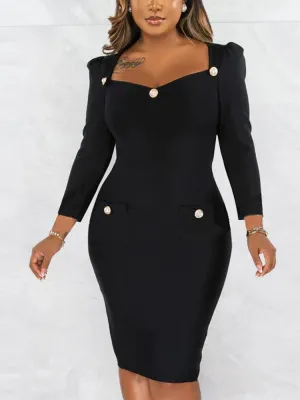 Square Neck Elegant Midi Dress