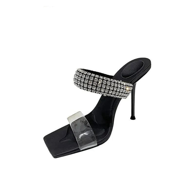 Square Toe Stiletto High Heels with Beading