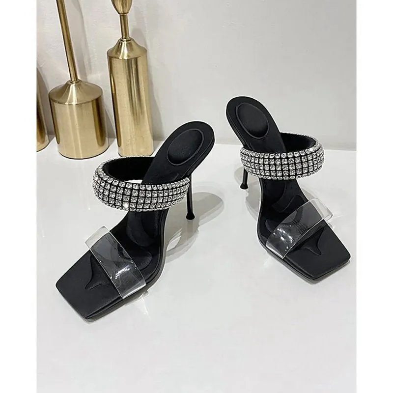 Square Toe Stiletto High Heels with Beading
