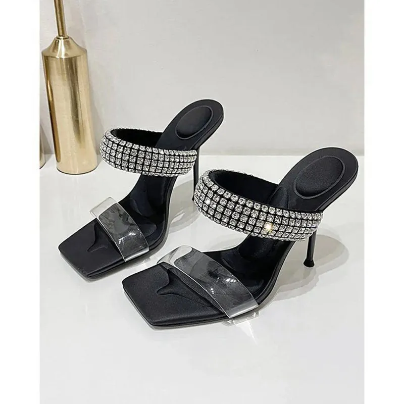 Square Toe Stiletto High Heels with Beading