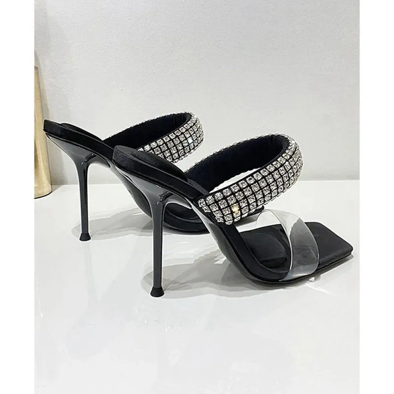 Square Toe Stiletto High Heels with Beading