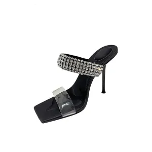 Square Toe Stiletto High Heels with Beading