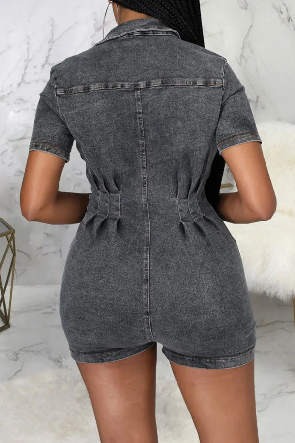 storexq Denim Cool Zip Through  Romper
