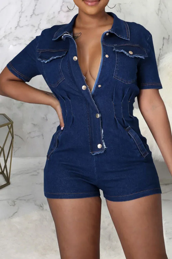 storexq Denim Cool Zip Through  Romper