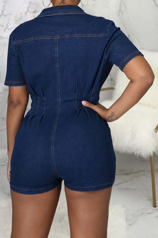 storexq Denim Cool Zip Through  Romper