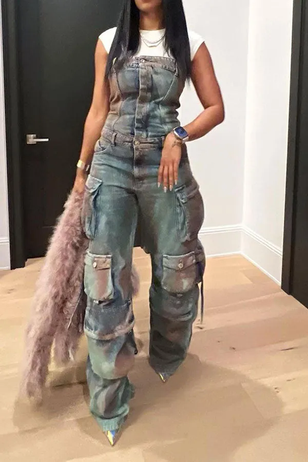 storexq Gradient On-trend Multi Pocket Denim Jumpsuit