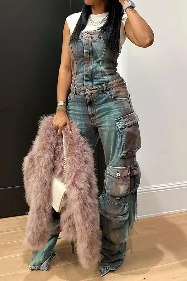 storexq Gradient On-trend Multi Pocket Denim Jumpsuit