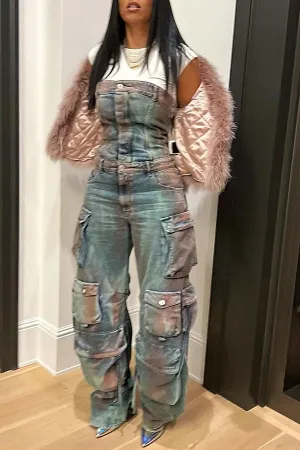 storexq Gradient On-trend Multi Pocket Denim Jumpsuit