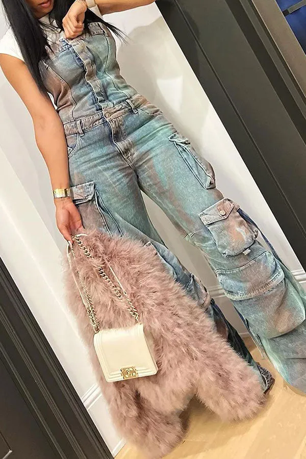storexq Gradient On-trend Multi Pocket Denim Jumpsuit