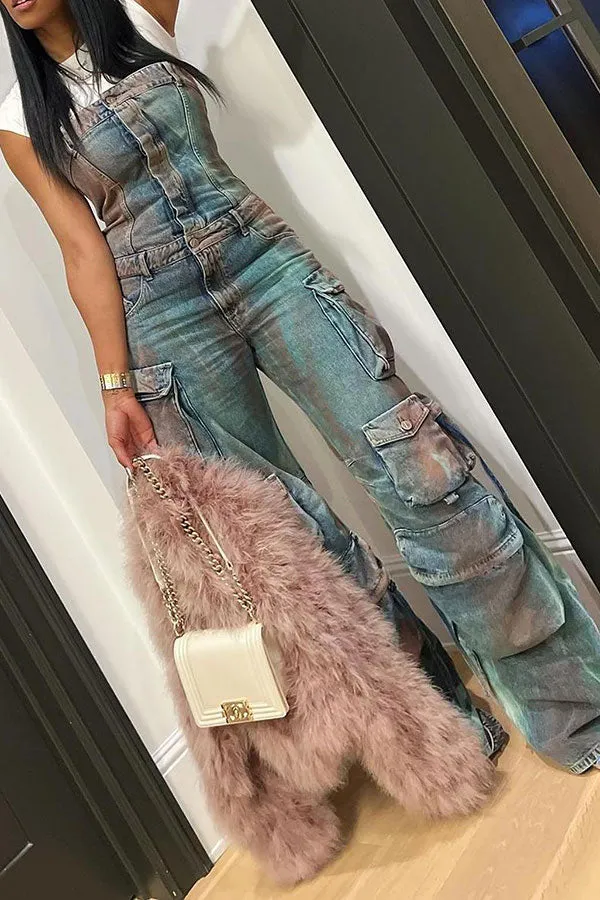 storexq Gradient On-trend Multi Pocket Denim Jumpsuit