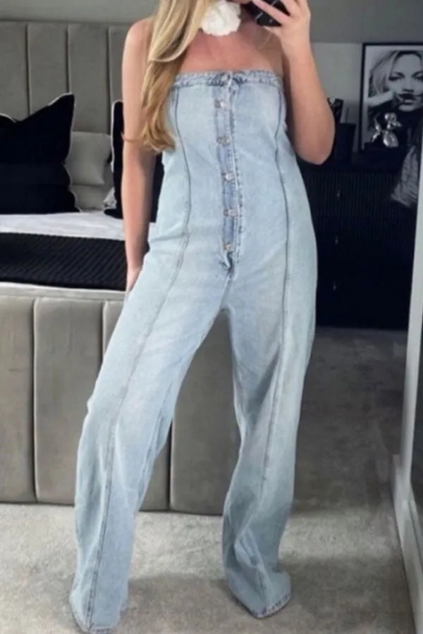 storexq Gradient Undeniable Bandeau Denim Jumpsuit