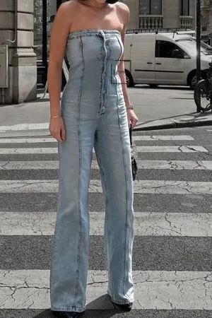 storexq Gradient Undeniable Bandeau Denim Jumpsuit