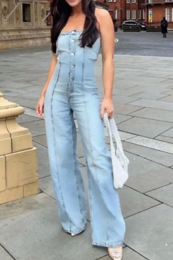 storexq Gradient Undeniable Bandeau Denim Jumpsuit