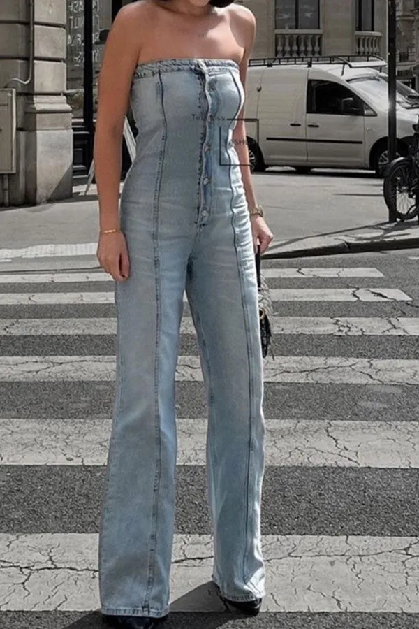 storexq Gradient Undeniable Bandeau Denim Jumpsuit