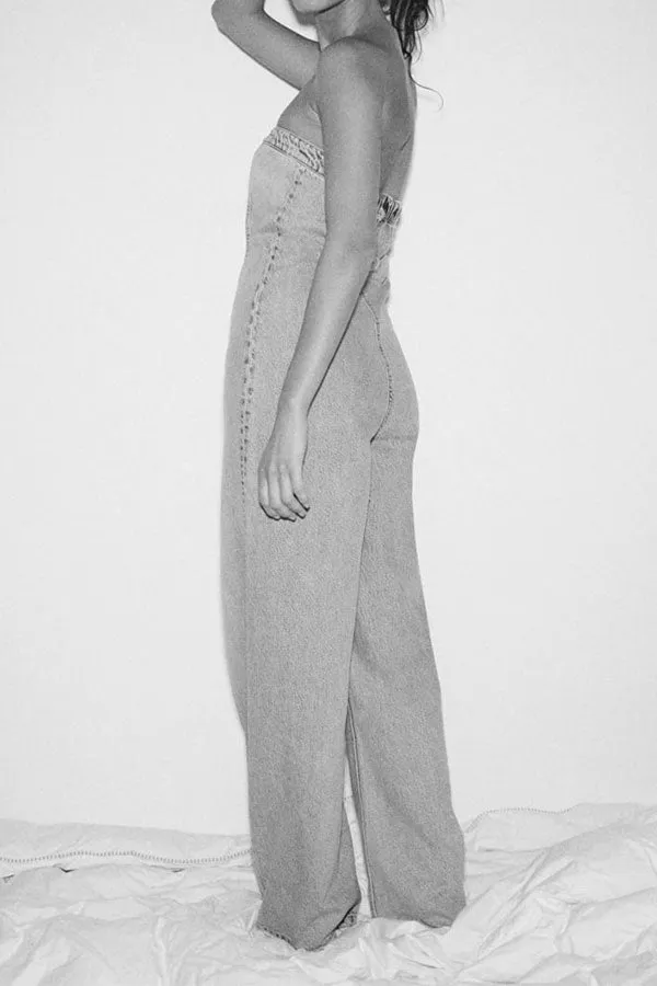 storexq Gradient Undeniable Bandeau Denim Jumpsuit