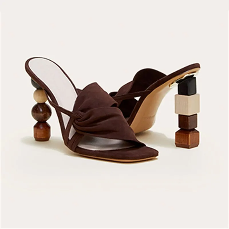 Strange Heel Women Summer Sandals 10CM High Heel Slippers Suede Gladiator Sandal Ladies Prom Dress Shoes Slides