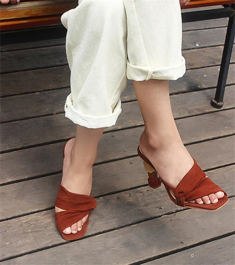 Strange Heel Women Summer Sandals 10CM High Heel Slippers Suede Gladiator Sandal Ladies Prom Dress Shoes Slides