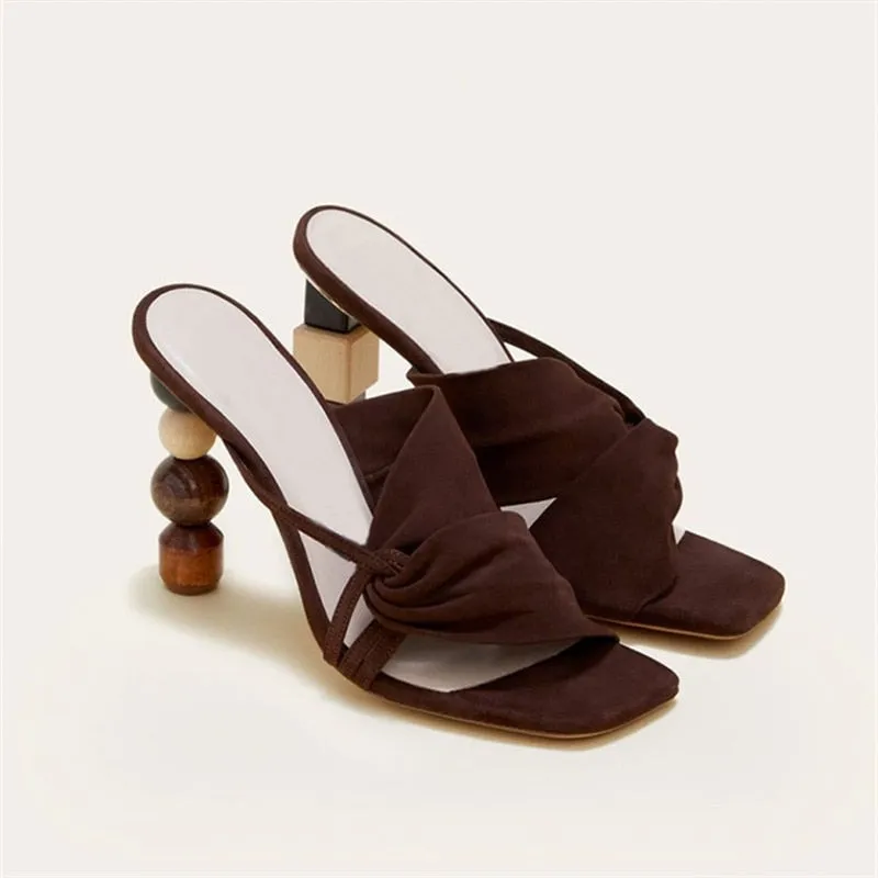 Strange Heel Women Summer Sandals 10CM High Heel Slippers Suede Gladiator Sandal Ladies Prom Dress Shoes Slides