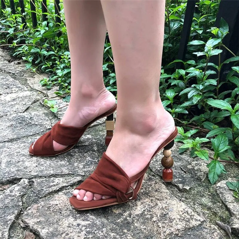 Strange Heel Women Summer Sandals 10CM High Heel Slippers Suede Gladiator Sandal Ladies Prom Dress Shoes Slides