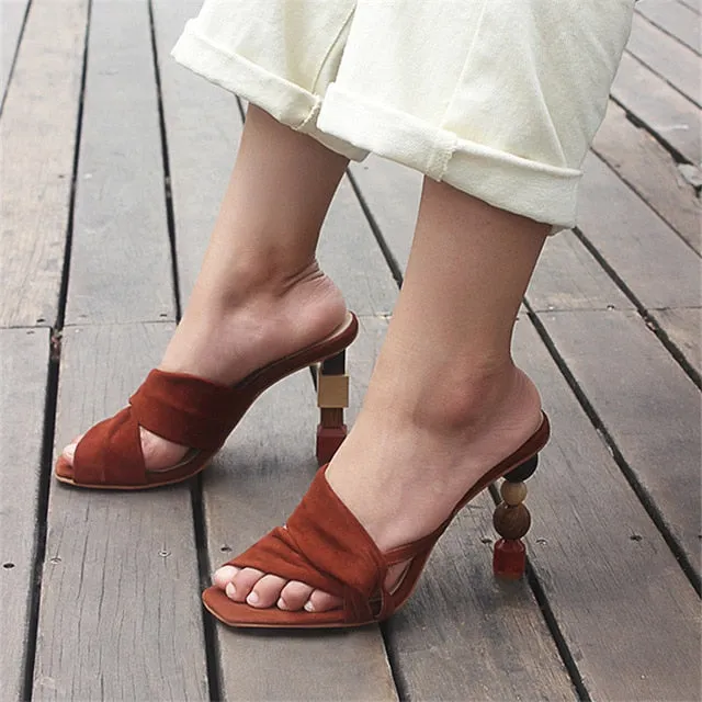 Strange Heel Women Summer Sandals 10CM High Heel Slippers Suede Gladiator Sandal Ladies Prom Dress Shoes Slides
