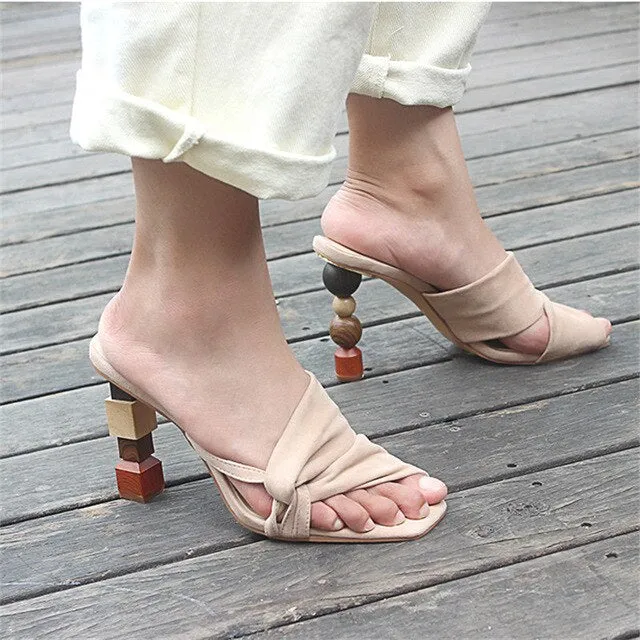 Strange Heel Women Summer Sandals 10CM High Heel Slippers Suede Gladiator Sandal Ladies Prom Dress Shoes Slides