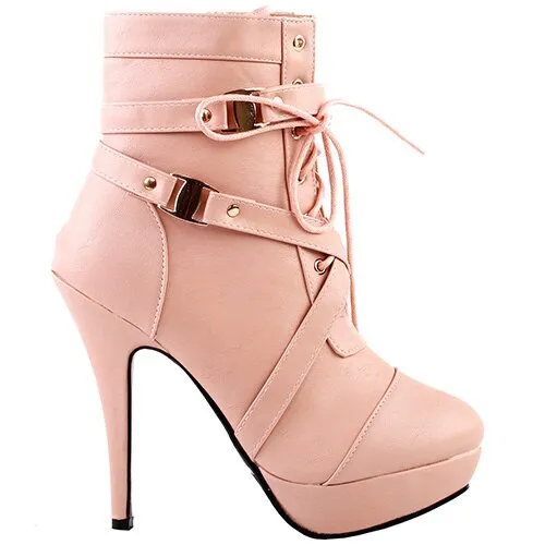 Strap Buckles Zip High Heel Platform Ankle Boots