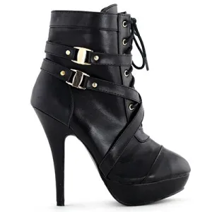 Strap Buckles Zip High Heel Platform Ankle Boots