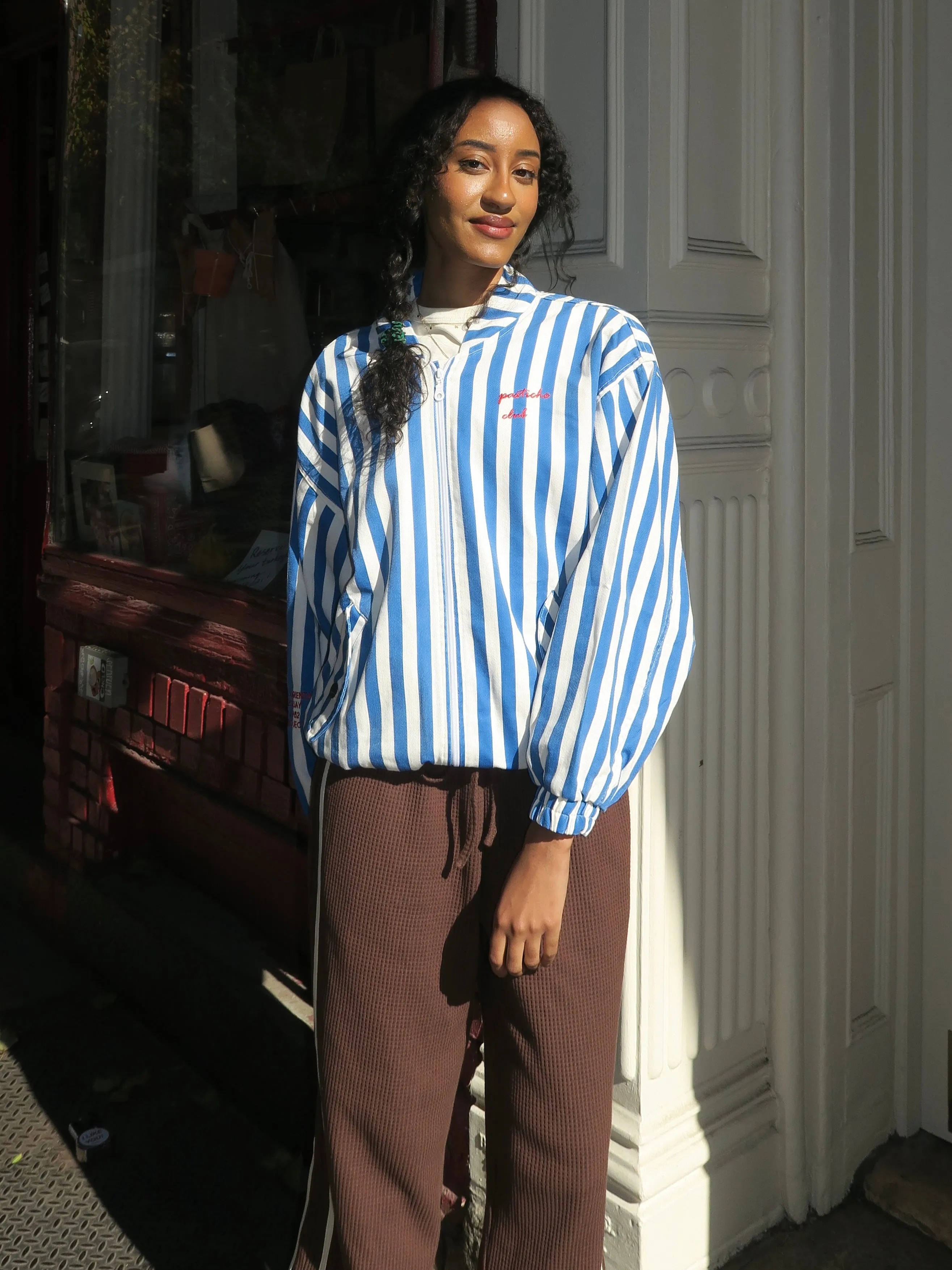 Striped Bomber in Blue & White Stripes