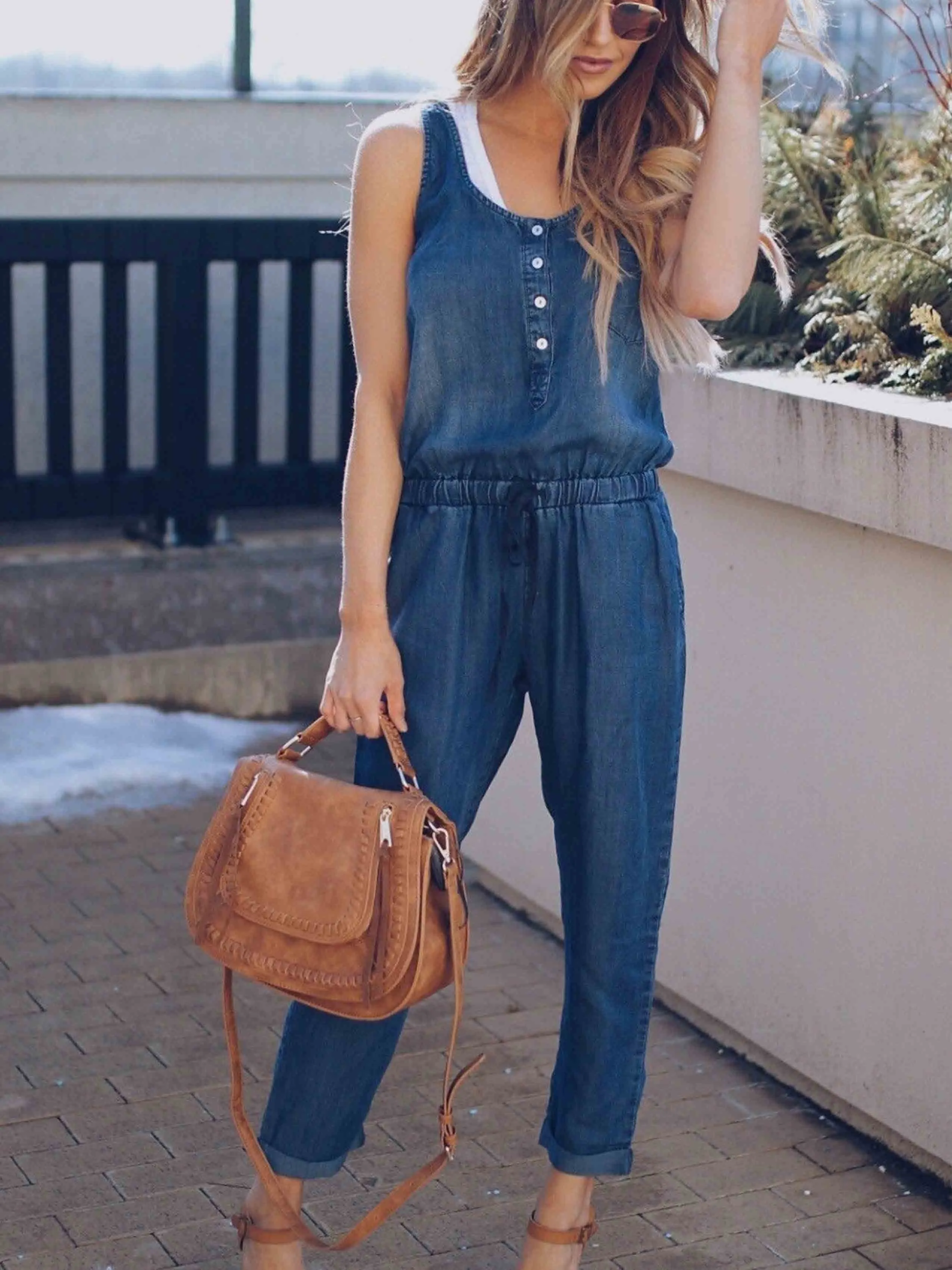 Stunncal Casual Vest Denim Jumpsuit