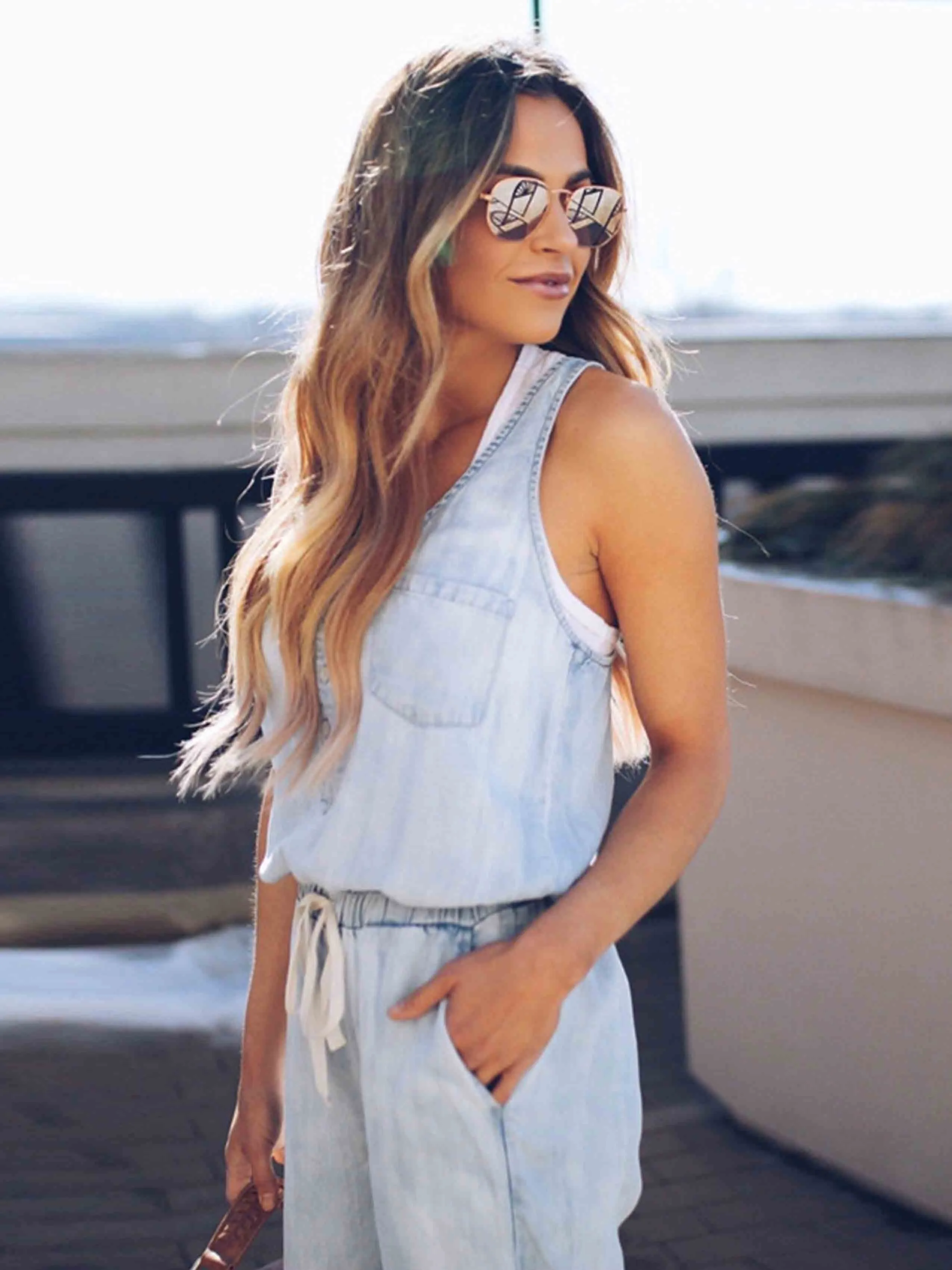 Stunncal Casual Vest Denim Jumpsuit