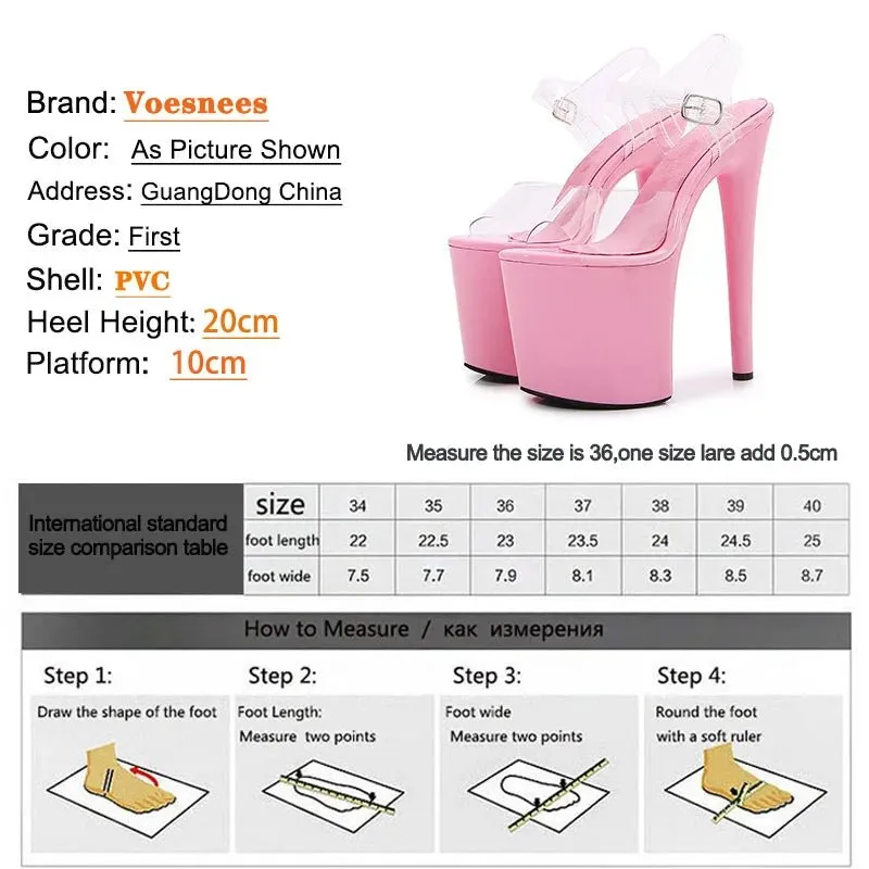 Stunning Black/Pink/Red Platform Heels with Clear Straps 20CM High Heels