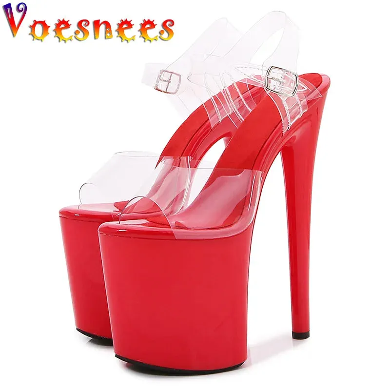 Stunning Black/Pink/Red Platform Heels with Clear Straps 20CM High Heels
