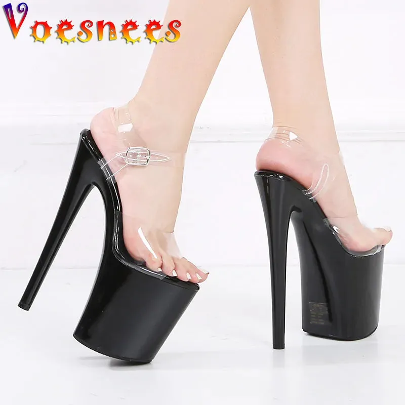 Stunning Black/Pink/Red Platform Heels with Clear Straps 20CM High Heels