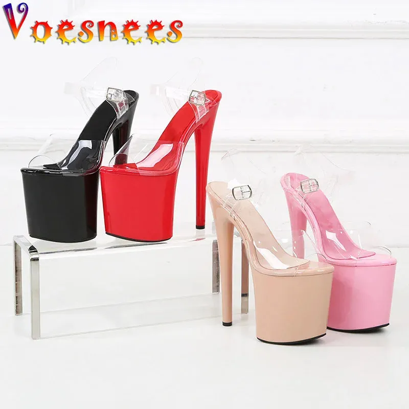 Stunning Black/Pink/Red Platform Heels with Clear Straps 20CM High Heels