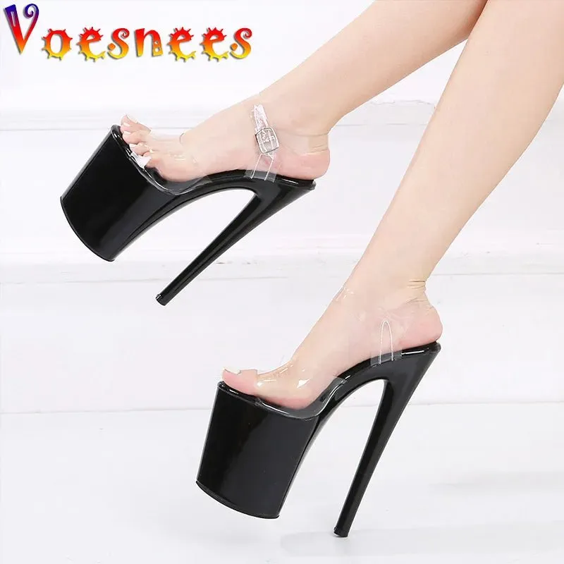 Stunning Black/Pink/Red Platform Heels with Clear Straps 20CM High Heels