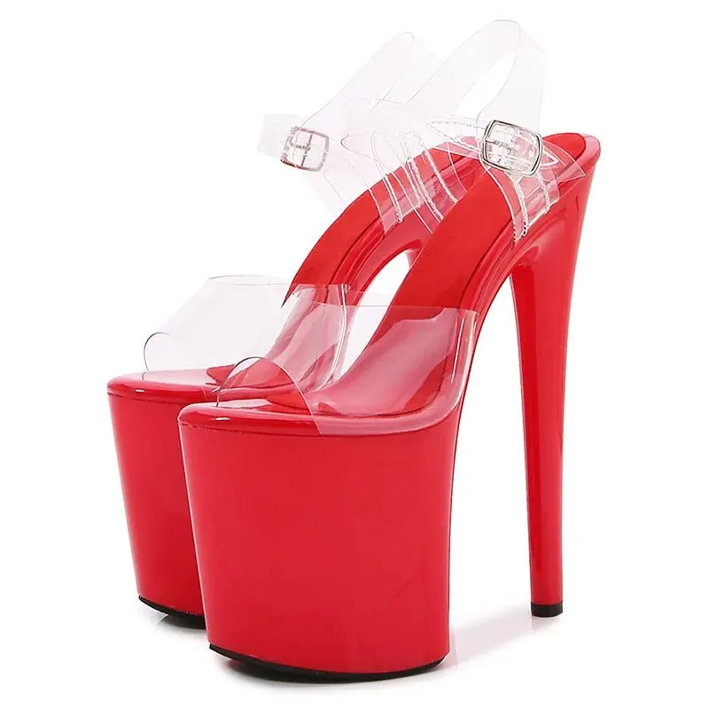 Stunning Black/Pink/Red Platform Heels with Clear Straps 20CM High Heels