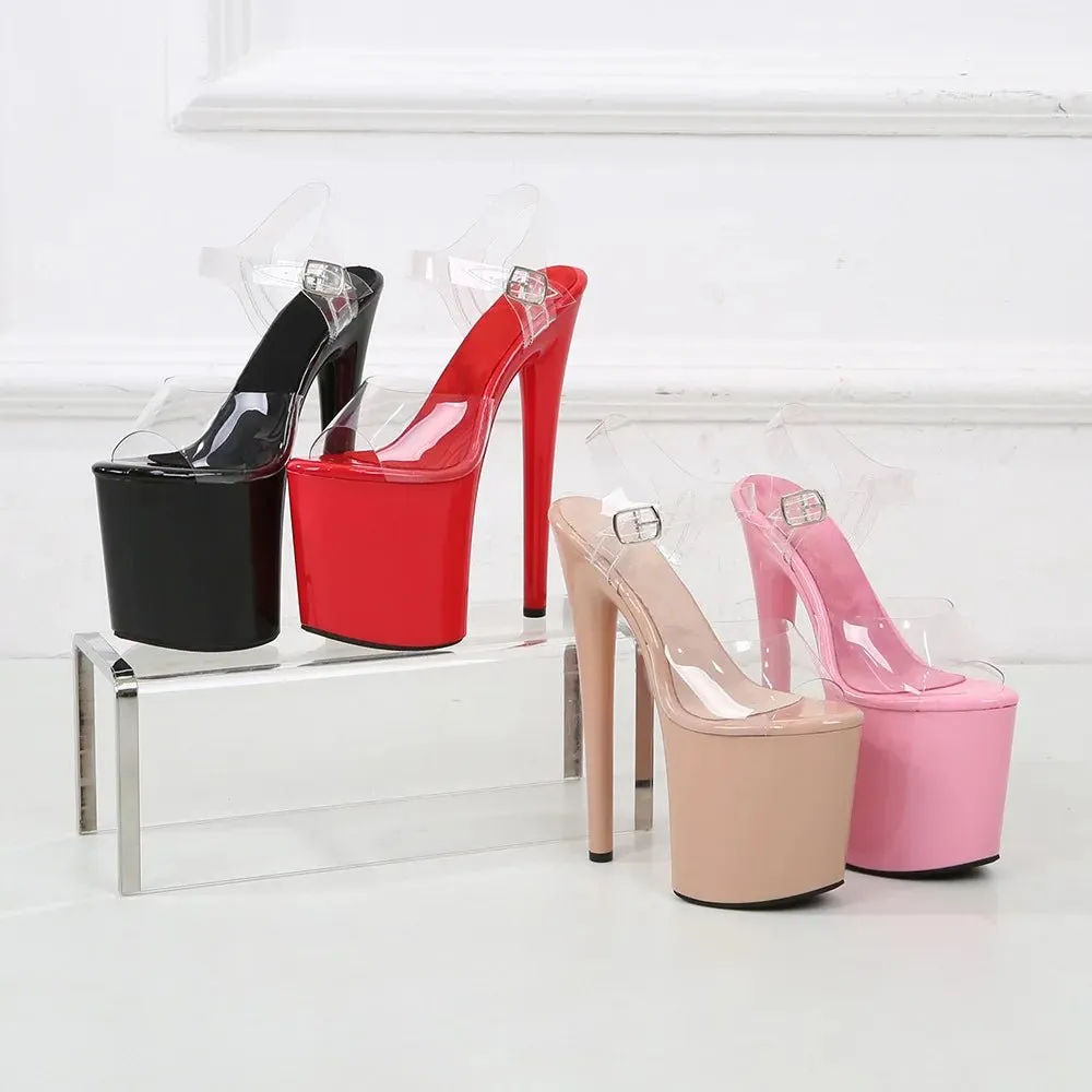 Stunning Black/Pink/Red Platform Heels with Clear Straps 20CM High Heels