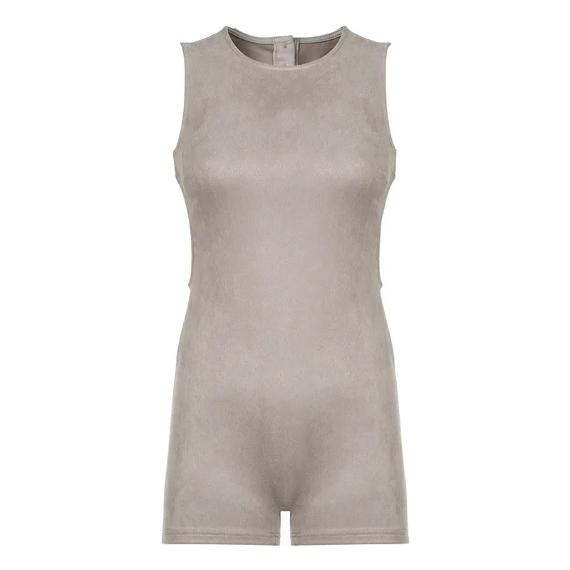 Suede Distressed Backless Romper