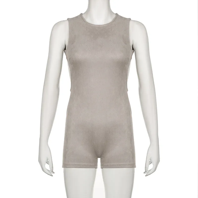 Suede Distressed Backless Romper