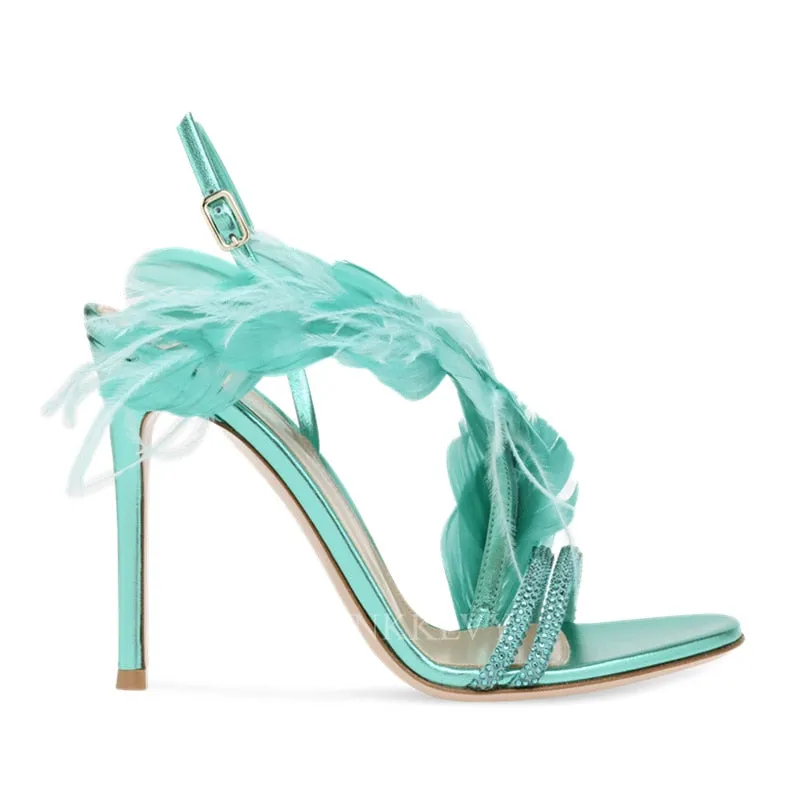 Summer Feather Thin High Heel Sandals