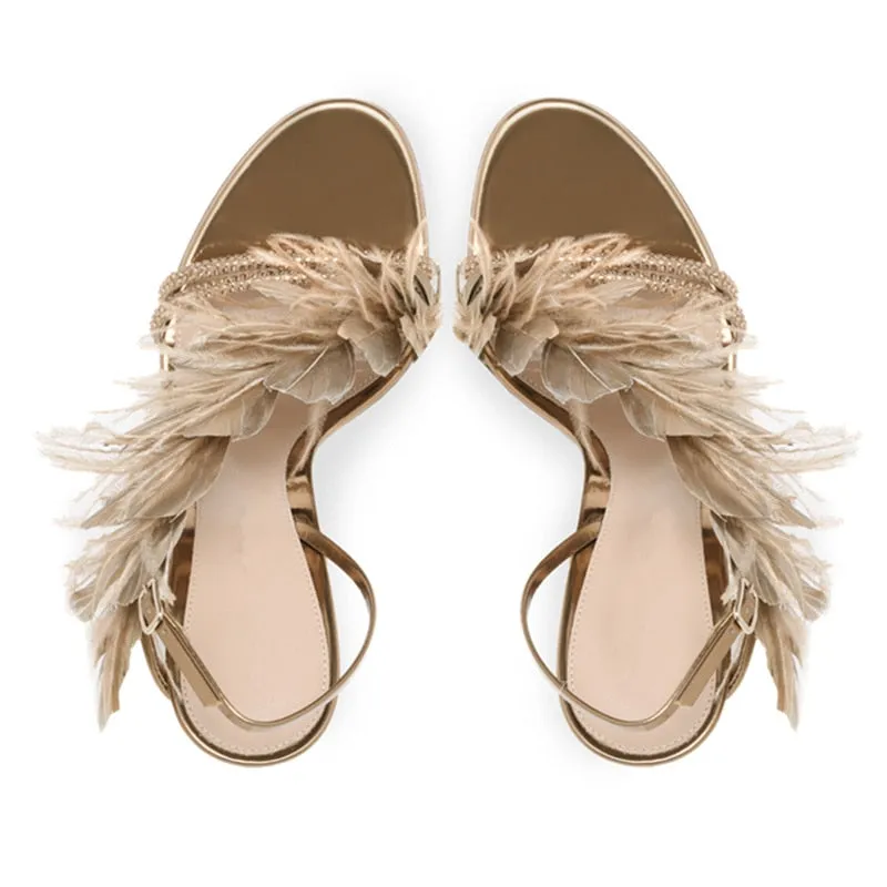 Summer Feather Thin High Heel Sandals