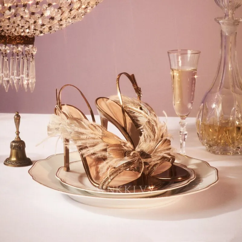 Summer Feather Thin High Heel Sandals