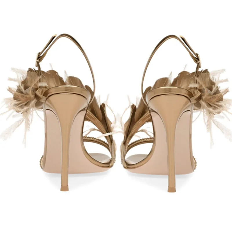 Summer Feather Thin High Heel Sandals